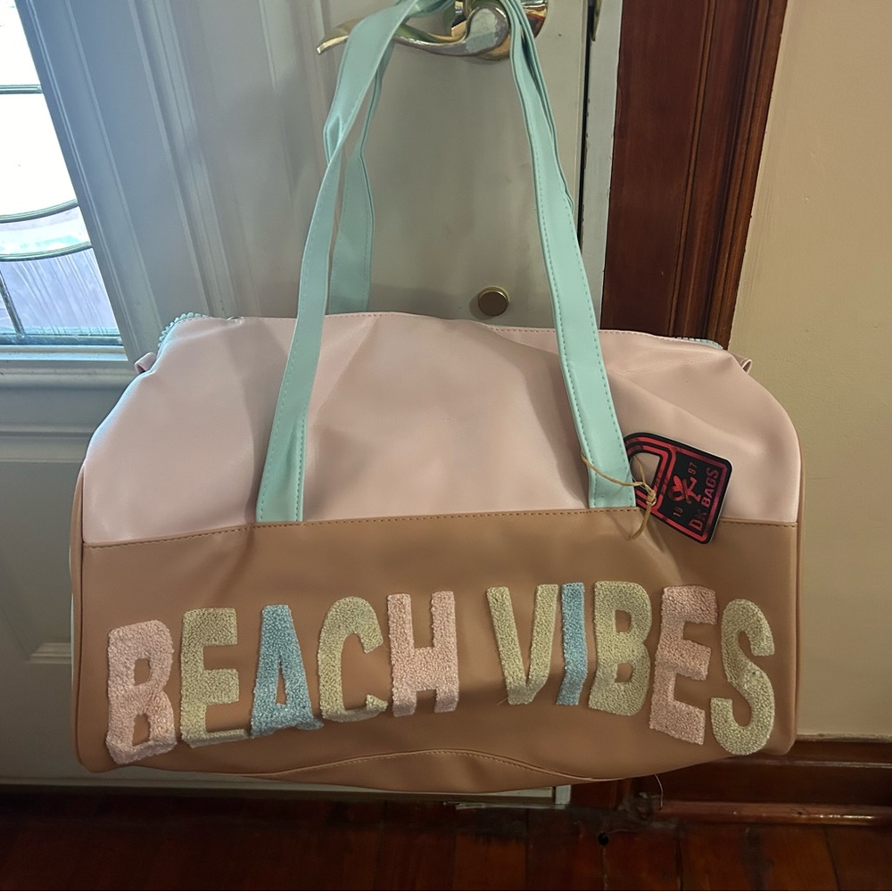 Beach Vibes Pink and Tan Travel Bag